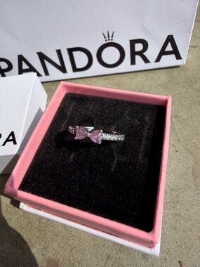 Pandora Silver Ring with Pink Heart Stones